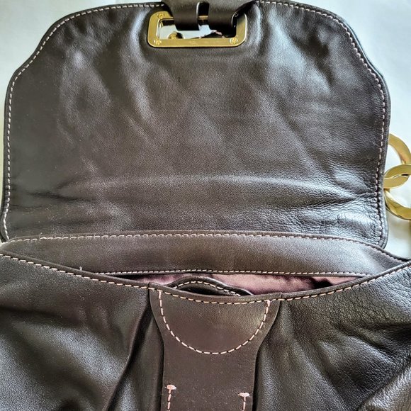 Vintage Juicy Couture Cocoa Lamb Leather Heavy Hardware Shoulder Bag - Picture 10 of 15